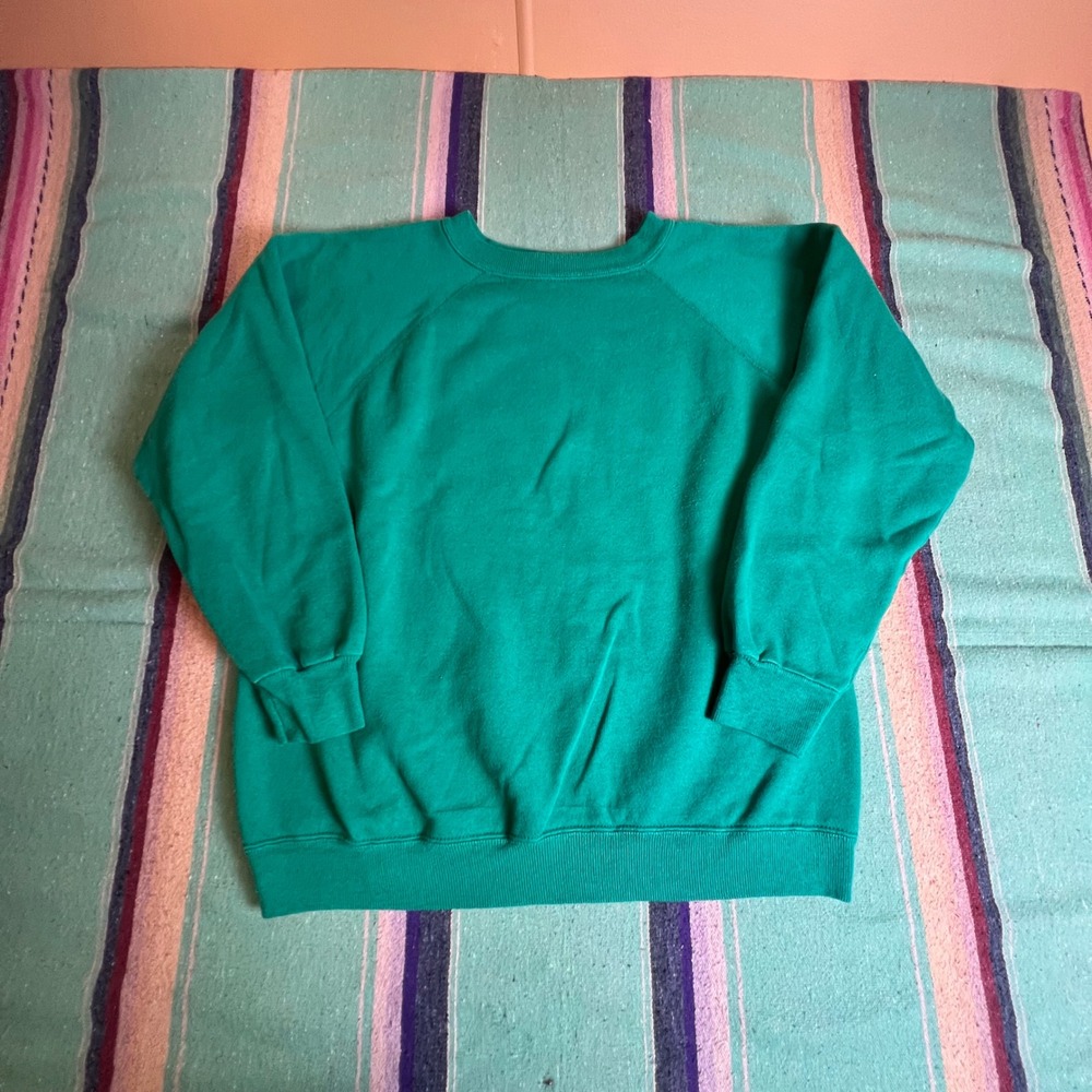 Hanes Sweatshirt Unisex XL Green Vintage Raglan Blank Crewneck Made in USA